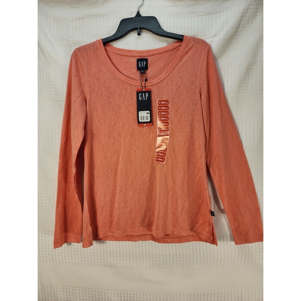 Gap Womens Long Sleeve T-Shirt Crew Neck Coral Porcelain Rose Size XS Relaxed